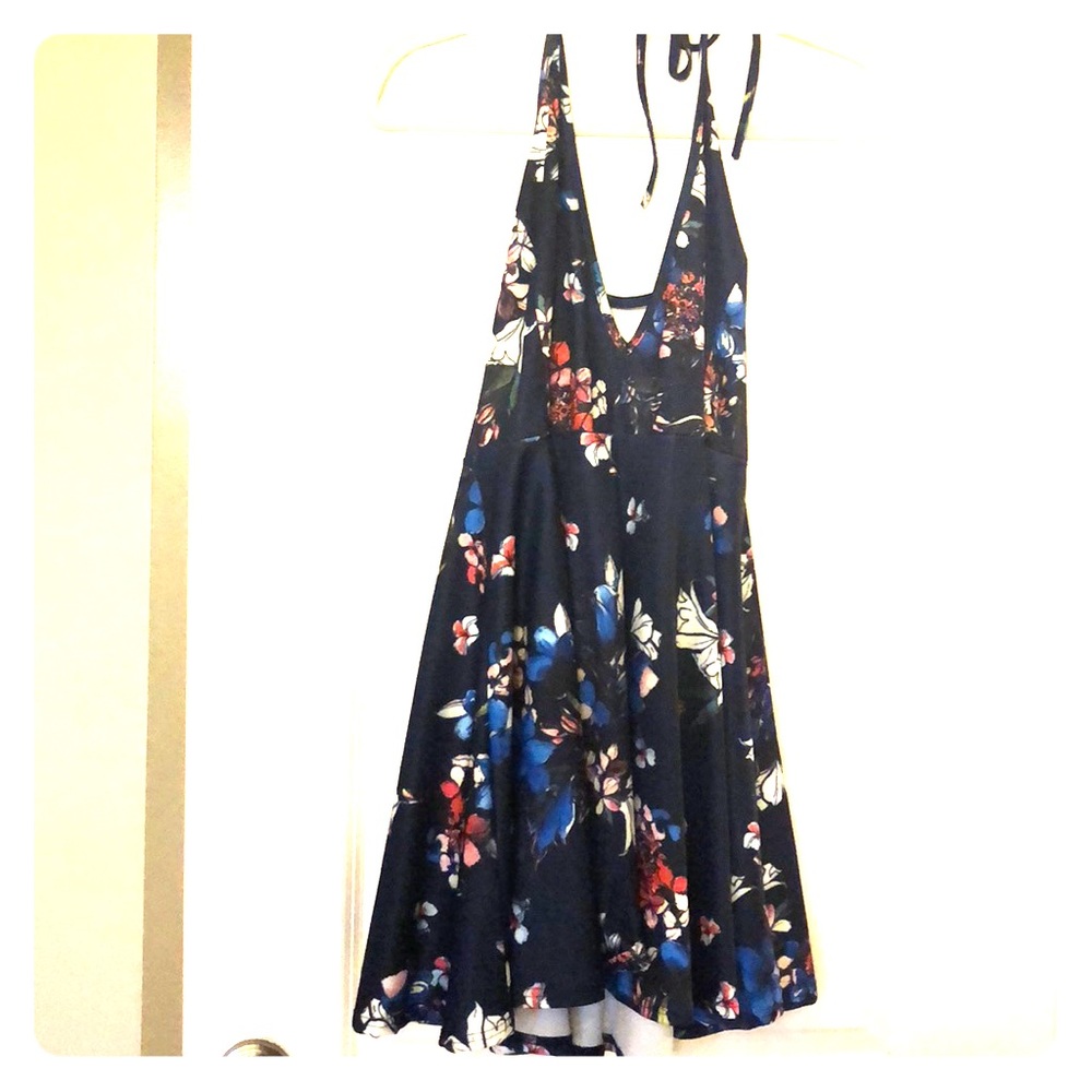 Navy floral halter dress